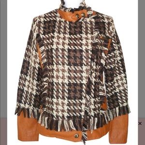 Paper Denim & C faux leather/plaid tweed jacket L